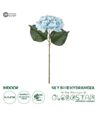 GloboStar® Artificial Garden SKY BLUE HYDRANGEA BRANCH 21177 Τεχνητό Διακοσμητικό Κλαδί Ορτανσίας Γαλάζιο  Y47cm